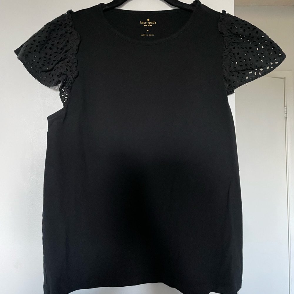 Kate Spade Black Short Sleeve Tee with Eyelet Detail